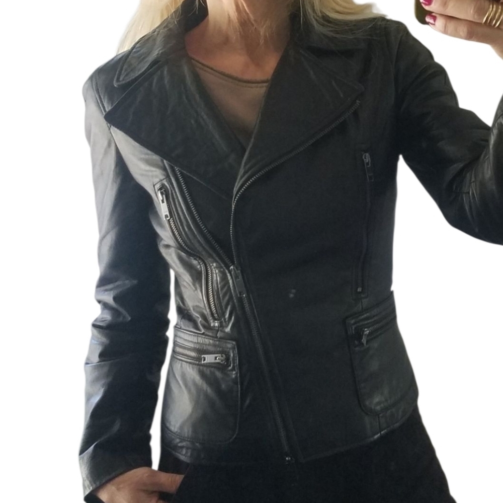NEW DKNY butter Soft Lamb Skin Leather Moto Motorcycle Biker Jacket
